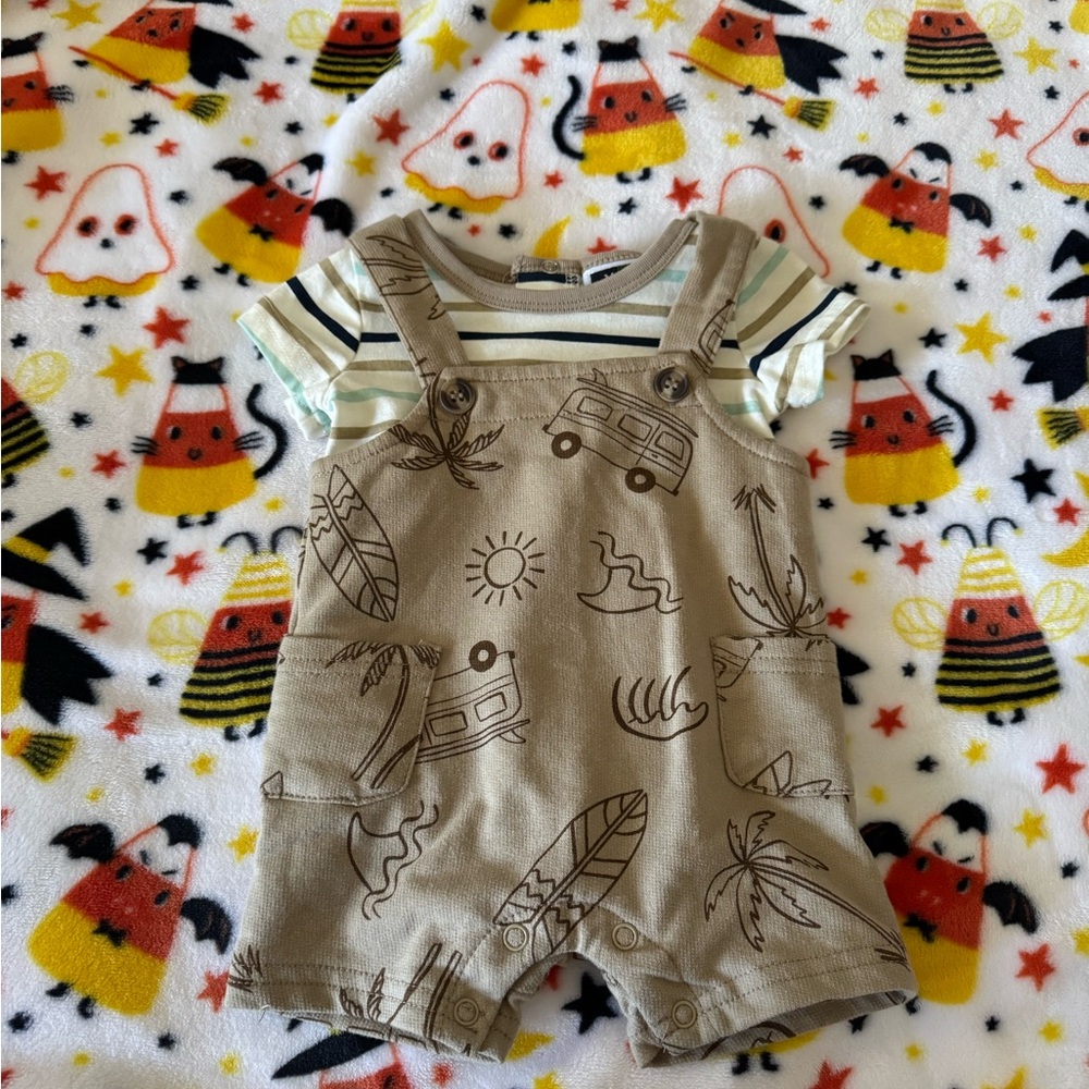 Kids Brown Overalls with Striped Shirt